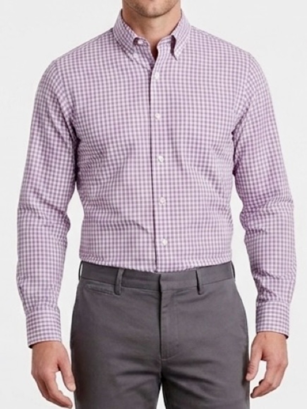 CHARLES TYRWHITT Purple Check Plaid Long Sleeve Button Down Oxford Dress Shirt